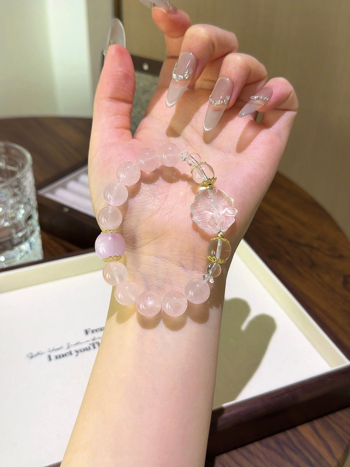 ▫️▪️ Pink crystal kunzite white crystal fox bracelet
